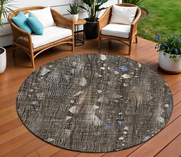 HomeRoots 5' Modern Chocolate and Beige Abstract Washable Area Rug for Indoor and Outdoor Use, Durable Style 8' Round 631169