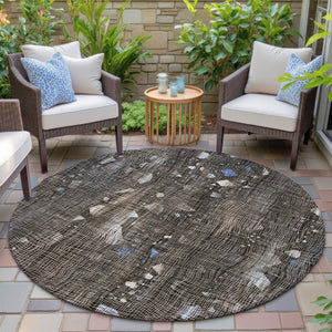 HomeRoots 5' Modern Chocolate and Beige Abstract Washable Area Rug for Indoor and Outdoor Use, Durable Style 8' Round 631169