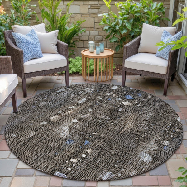 HomeRoots 5' Modern Chocolate and Beige Abstract Washable Area Rug for Indoor and Outdoor Use, Durable Style 8' Round 631169