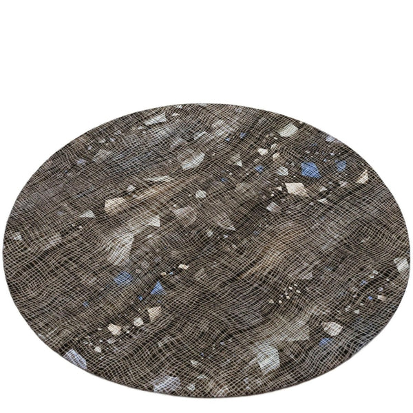 HomeRoots 5' Modern Chocolate and Beige Abstract Washable Area Rug for Indoor and Outdoor Use, Durable Style 8' Round 631169