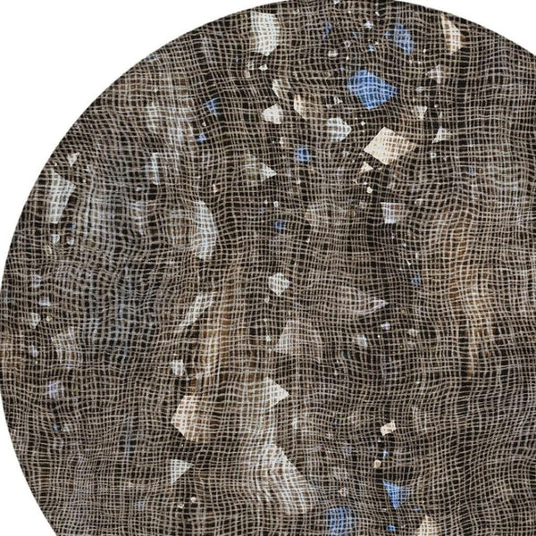HomeRoots 5' Modern Chocolate and Beige Abstract Washable Area Rug for Indoor and Outdoor Use, Durable Style 8' Round 631169