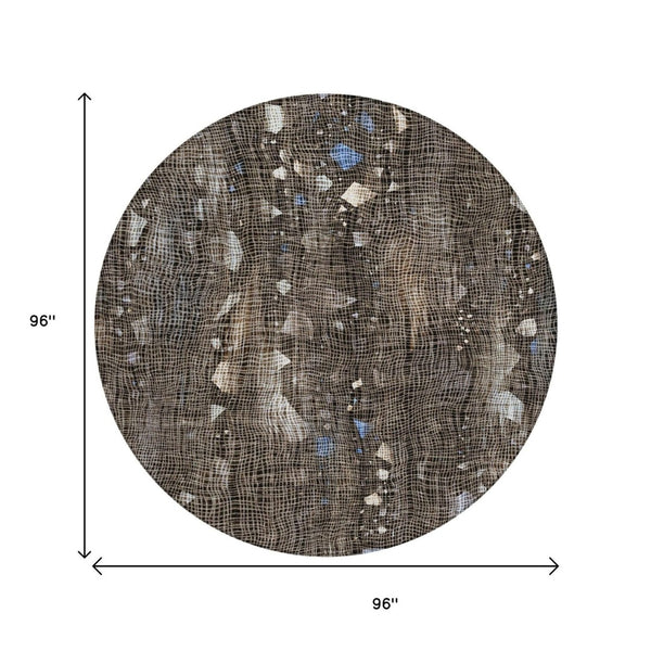 HomeRoots 5' Modern Chocolate and Beige Abstract Washable Area Rug for Indoor and Outdoor Use, Durable Style 8' Round 631169