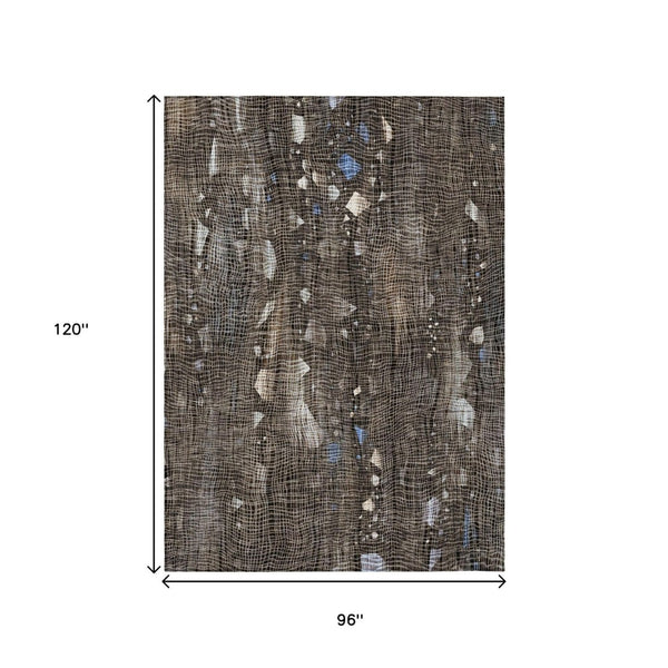 HomeRoots 5' Modern Chocolate and Beige Abstract Washable Area Rug for Indoor and Outdoor Use, Durable Style 8' X 10' 631170