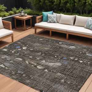 HomeRoots 5' Modern Chocolate and Beige Abstract Washable Area Rug for Indoor and Outdoor Use, Durable Style 8' X 10' 631170