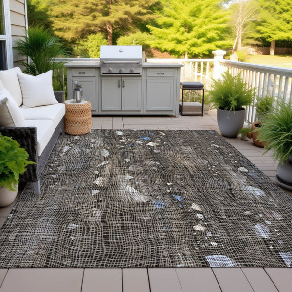 HomeRoots 5' Modern Chocolate and Beige Abstract Washable Area Rug for Indoor and Outdoor Use, Durable Style 9' X 12' 631171