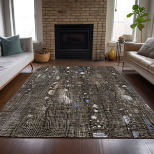 HomeRoots 5' Modern Chocolate and Beige Abstract Washable Area Rug for Indoor and Outdoor Use, Durable Style 9' X 12' 631171