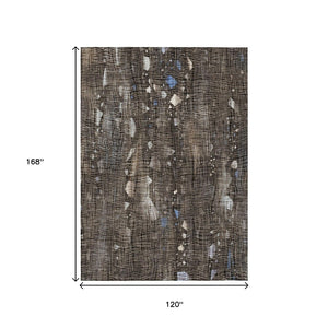 HomeRoots 5' Modern Chocolate and Beige Abstract Washable Area Rug for Indoor and Outdoor Use, Durable Style 10' X 14' 631172