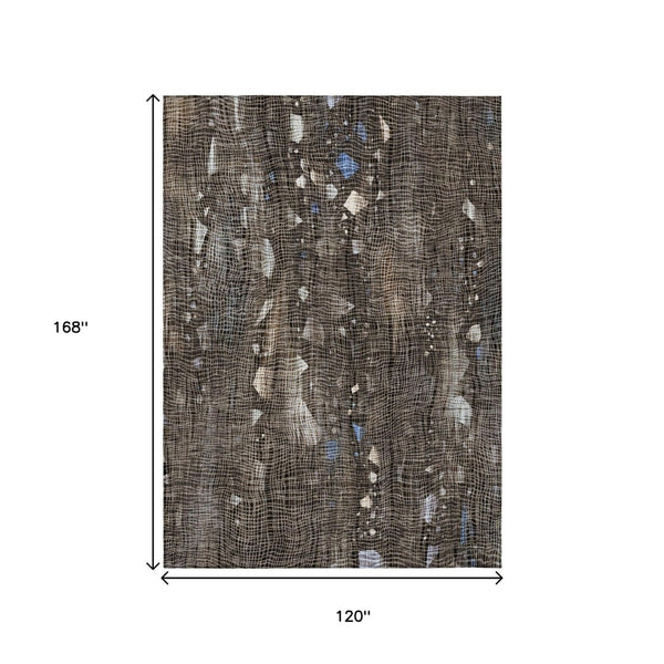 HomeRoots 5' Modern Chocolate and Beige Abstract Washable Area Rug for Indoor and Outdoor Use, Durable Style 10' X 14' 631172