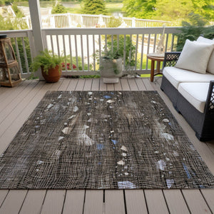 HomeRoots 5' Modern Chocolate and Beige Abstract Washable Area Rug for Indoor and Outdoor Use, Durable Style 10' X 14' 631172