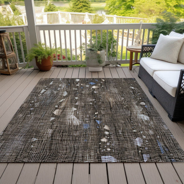 HomeRoots 5' Modern Chocolate and Beige Abstract Washable Area Rug for Indoor and Outdoor Use, Durable Style 10' X 14' 631172