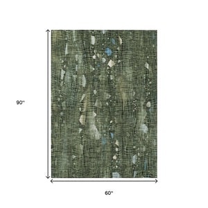 HomeRoots 5' Modern Fern Green and Beige Abstract Washable Area Rug for Indoor and Outdoor Spaces 5' X 8' 631174