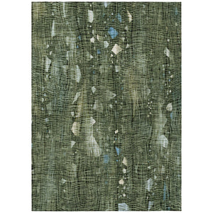 HomeRoots 5' Modern Fern Green and Beige Abstract Washable Area Rug for Indoor and Outdoor Spaces 5' X 8' 631174