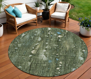 HomeRoots 5' Modern Fern Green and Beige Abstract Washable Area Rug for Indoor and Outdoor Spaces 8' Round 631175