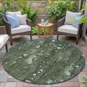 HomeRoots 5' Modern Fern Green and Beige Abstract Washable Area Rug for Indoor and Outdoor Spaces 8' Round 631175