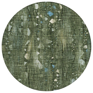 HomeRoots 5' Modern Fern Green and Beige Abstract Washable Area Rug for Indoor and Outdoor Spaces 8' Round 631175