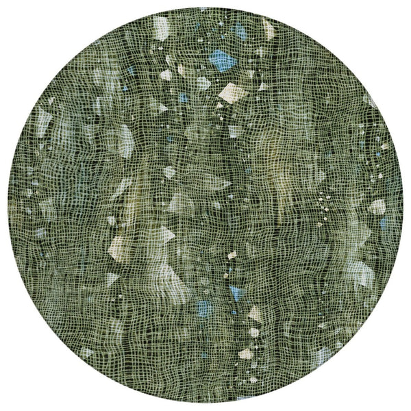 HomeRoots 5' Modern Fern Green and Beige Abstract Washable Area Rug for Indoor and Outdoor Spaces 8' Round 631175