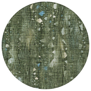HomeRoots 5' Modern Fern Green and Beige Abstract Washable Area Rug for Indoor and Outdoor Spaces 8' Round 631175