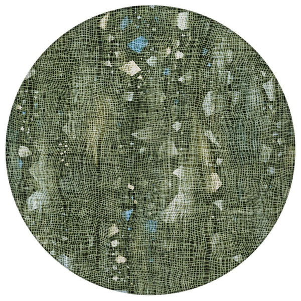 HomeRoots 5' Modern Fern Green and Beige Abstract Washable Area Rug for Indoor and Outdoor Spaces 8' Round 631175
