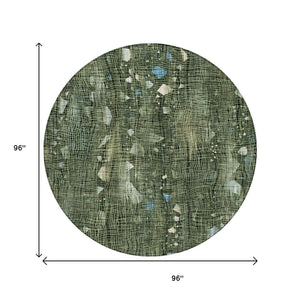 HomeRoots 5' Modern Fern Green and Beige Abstract Washable Area Rug for Indoor and Outdoor Spaces 8' Round 631175