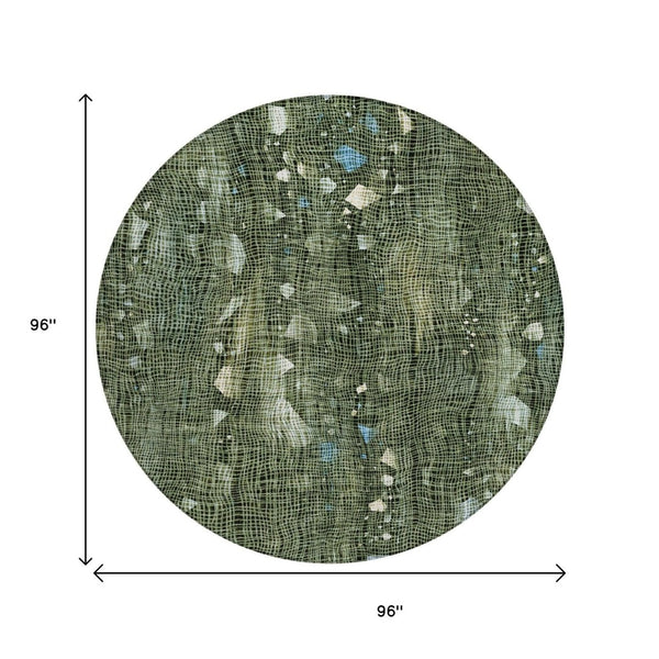 HomeRoots 5' Modern Fern Green and Beige Abstract Washable Area Rug for Indoor and Outdoor Spaces 8' Round 631175