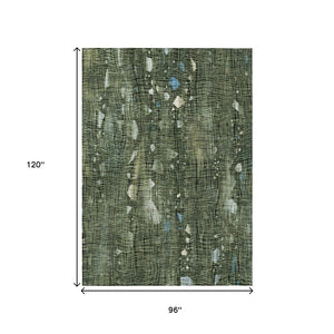 HomeRoots 5' Modern Fern Green and Beige Abstract Washable Area Rug for Indoor and Outdoor Spaces 8' X 10' 631176