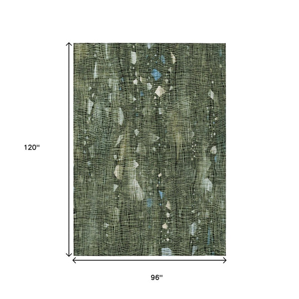HomeRoots 5' Modern Fern Green and Beige Abstract Washable Area Rug for Indoor and Outdoor Spaces 8' X 10' 631176