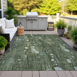HomeRoots 5' Modern Fern Green and Beige Abstract Washable Area Rug for Indoor and Outdoor Spaces 8' X 10' 631176