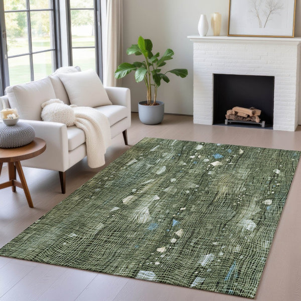 HomeRoots 5' Modern Fern Green and Beige Abstract Washable Area Rug for Indoor and Outdoor Spaces 8' X 10' 631176