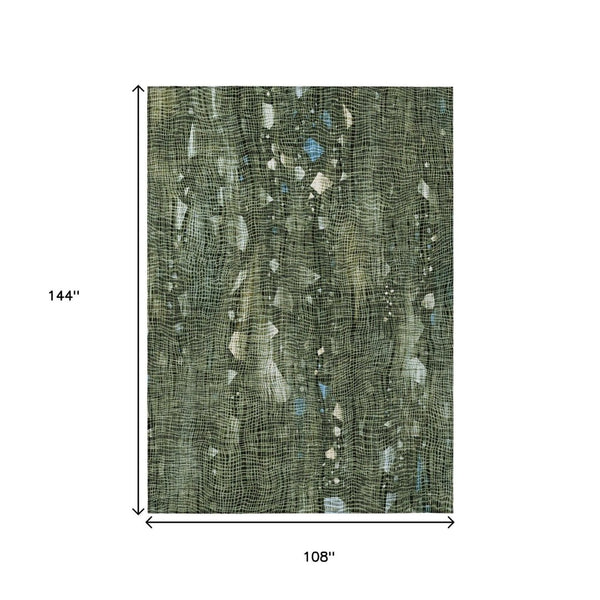 HomeRoots 5' Modern Fern Green and Beige Abstract Washable Area Rug for Indoor and Outdoor Spaces 9' X 12' 631177