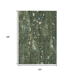 HomeRoots 5' Modern Fern Green and Beige Abstract Washable Area Rug for Indoor and Outdoor Spaces 10' X 14' 631178