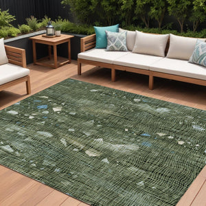 HomeRoots 5' Modern Fern Green and Beige Abstract Washable Area Rug for Indoor and Outdoor Spaces 10' X 14' 631178