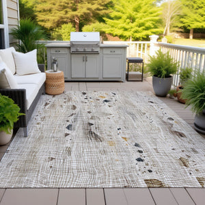 HomeRoots 5' Linen and Gold Abstract Area Rug - Modern, Washable, Stain-Resistant, Perfect for Indoor and Outdoor Spaces 5' X 8' 631180