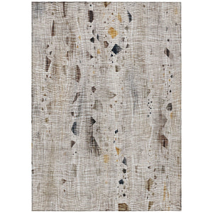 HomeRoots 5' Linen and Gold Abstract Area Rug - Modern, Washable, Stain-Resistant, Perfect for Indoor and Outdoor Spaces 5' X 8' 631180