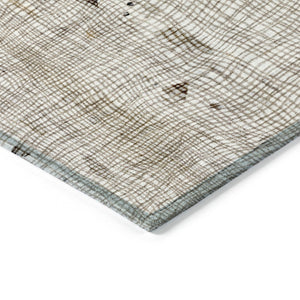 HomeRoots 5' Linen and Gold Abstract Area Rug - Modern, Washable, Stain-Resistant, Perfect for Indoor and Outdoor Spaces 8' Round 631181