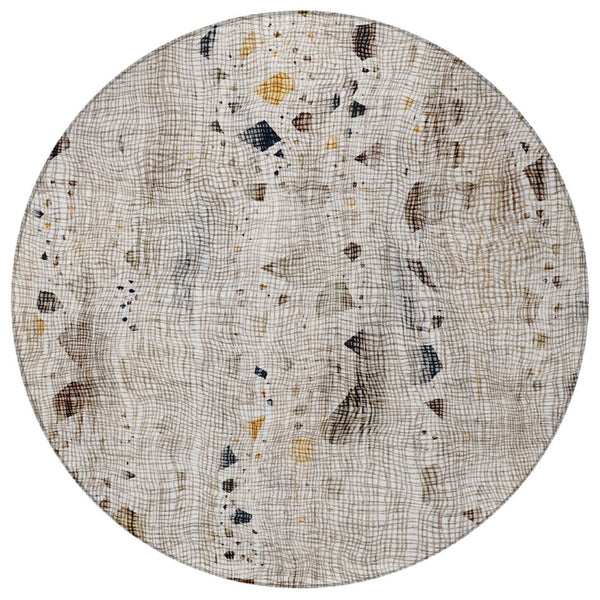 HomeRoots 5' Linen and Gold Abstract Area Rug - Modern, Washable, Stain-Resistant, Perfect for Indoor and Outdoor Spaces 8' Round 631181