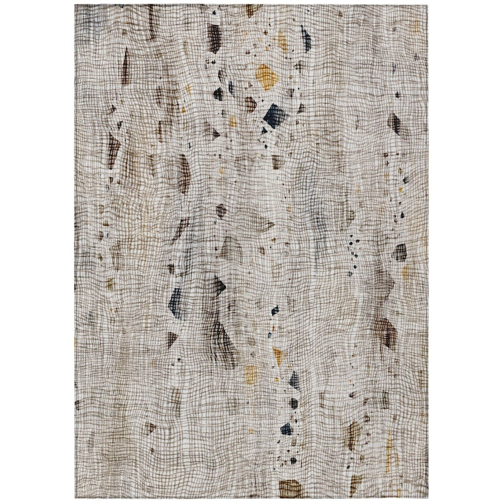 HomeRoots 5' Linen and Gold Abstract Area Rug - Modern, Washable, Stain-Resistant, Perfect for Indoor and Outdoor Spaces 9' X 12' 631183