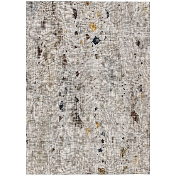 HomeRoots 5' Linen and Gold Abstract Area Rug - Modern, Washable, Stain-Resistant, Perfect for Indoor and Outdoor Spaces 10' X 14' 631184