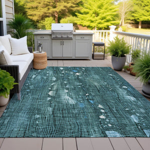 HomeRoots 5' Teal Blue and Ivory Abstract Washable Area Rug for Stylish Indoor and Outdoor Spaces 5' X 8' 631186