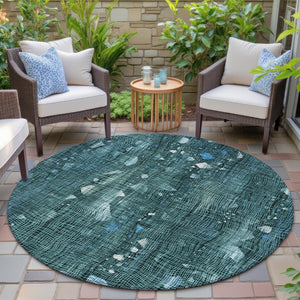 HomeRoots 5' Teal Blue and Ivory Abstract Washable Area Rug for Stylish Indoor and Outdoor Spaces 8' Round 631187