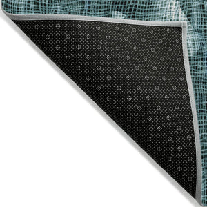 HomeRoots 5' Teal Blue and Ivory Abstract Washable Area Rug for Stylish Indoor and Outdoor Spaces 8' Round 631187