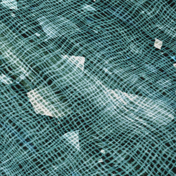HomeRoots 5' Teal Blue and Ivory Abstract Washable Area Rug for Stylish Indoor and Outdoor Spaces 8' Round 631187