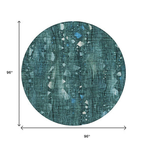 HomeRoots 5' Teal Blue and Ivory Abstract Washable Area Rug for Stylish Indoor and Outdoor Spaces 8' Round 631187