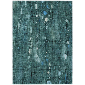 HomeRoots 5' Teal Blue and Ivory Abstract Washable Area Rug for Stylish Indoor and Outdoor Spaces 8' X 10' 631188