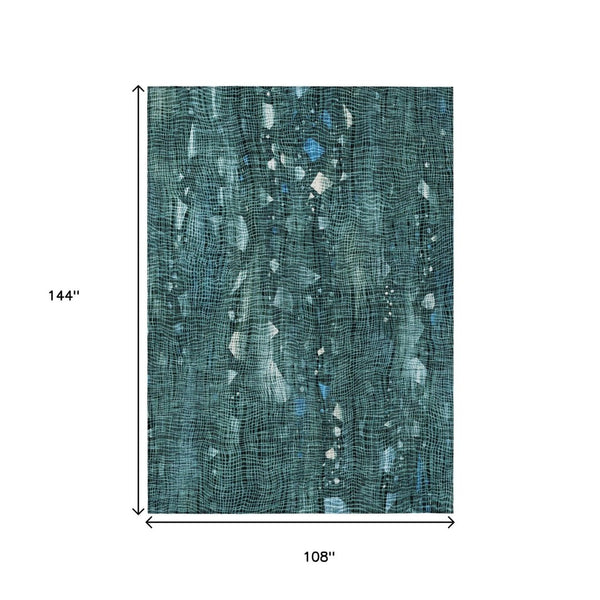 HomeRoots 5' Teal Blue and Ivory Abstract Washable Area Rug for Stylish Indoor and Outdoor Spaces 9' X 12' 631189