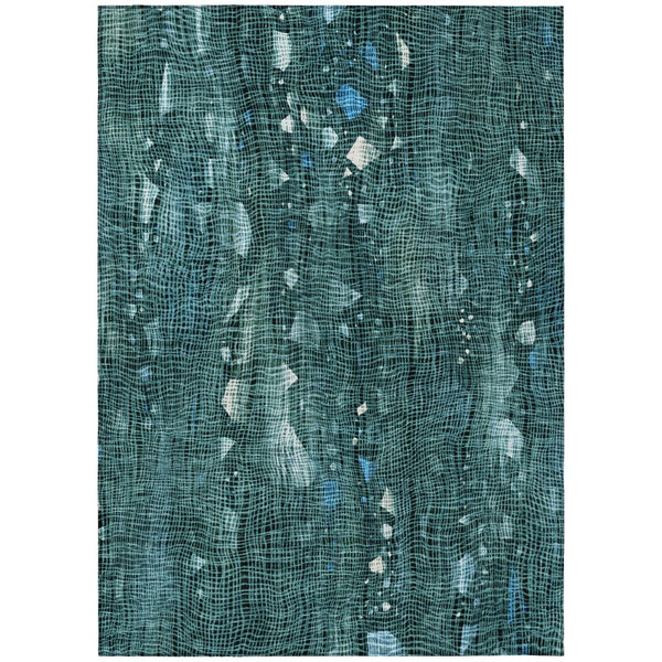 HomeRoots 5' Teal Blue and Ivory Abstract Washable Area Rug for Stylish Indoor and Outdoor Spaces 9' X 12' 631189