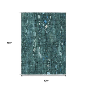 HomeRoots 5' Teal Blue and Ivory Abstract Washable Area Rug for Stylish Indoor and Outdoor Spaces 10' X 14' 631190