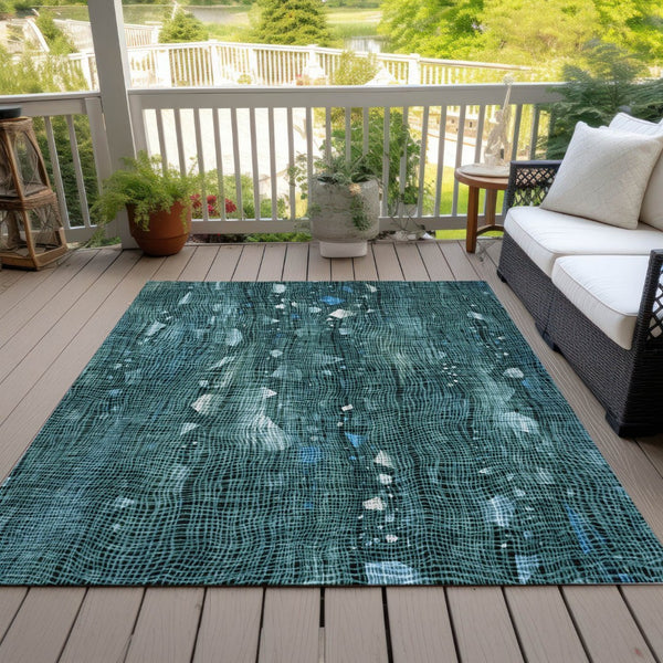 HomeRoots 5' Teal Blue and Ivory Abstract Washable Area Rug for Stylish Indoor and Outdoor Spaces 10' X 14' 631190