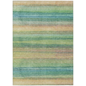 HomeRoots 5' Vibrant Artichoke Green, Peach & Teal Striped Washable Area Rug for Indoor/Outdoor Comfort 5' X 8' 631192