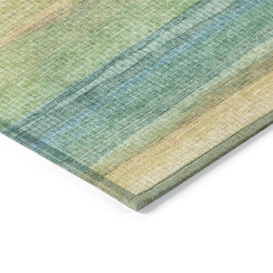 HomeRoots 5' Vibrant Artichoke Green, Peach & Teal Striped Washable Area Rug for Indoor/Outdoor Comfort 8' Round 631193