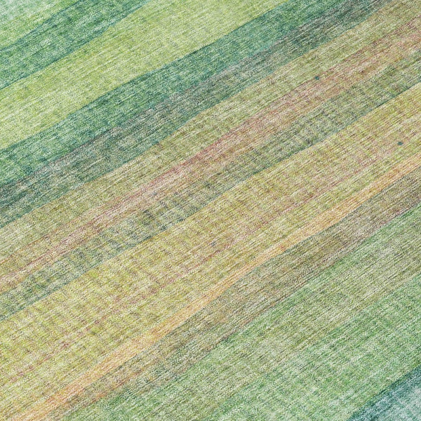 HomeRoots 5' Vibrant Artichoke Green, Peach & Teal Striped Washable Area Rug for Indoor/Outdoor Comfort 8' X 10' 631194